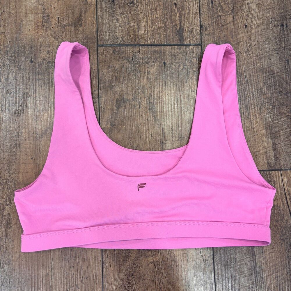 Fabletics Sports Bra Womens Small Bright Barbie Pink Scoop Neck Yoga Workout Gym
